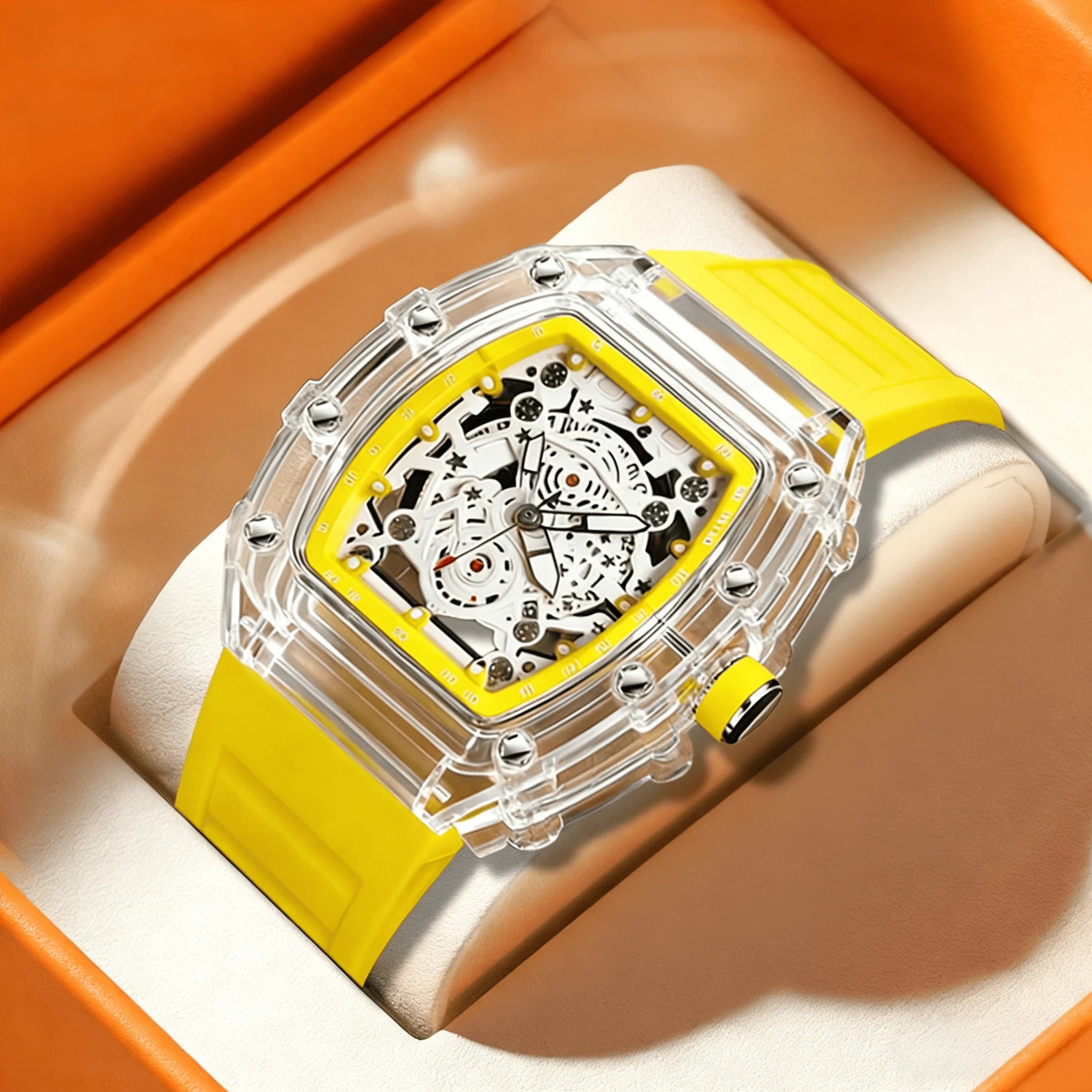 New Men's Women's Non-automatic Quartz Hollow Transparent Shell Trendy Simple Luminous Student Couple Watch Pointer 41mm