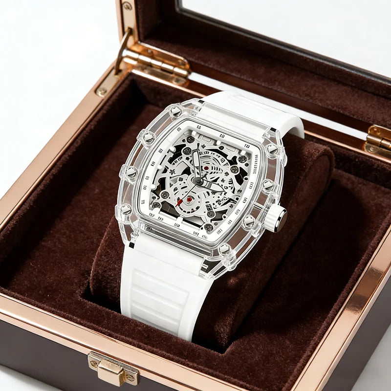 New Men's Women's Non-automatic Quartz Hollow Transparent Shell Trendy Simple Luminous Student Couple Watch Pointer 41mm