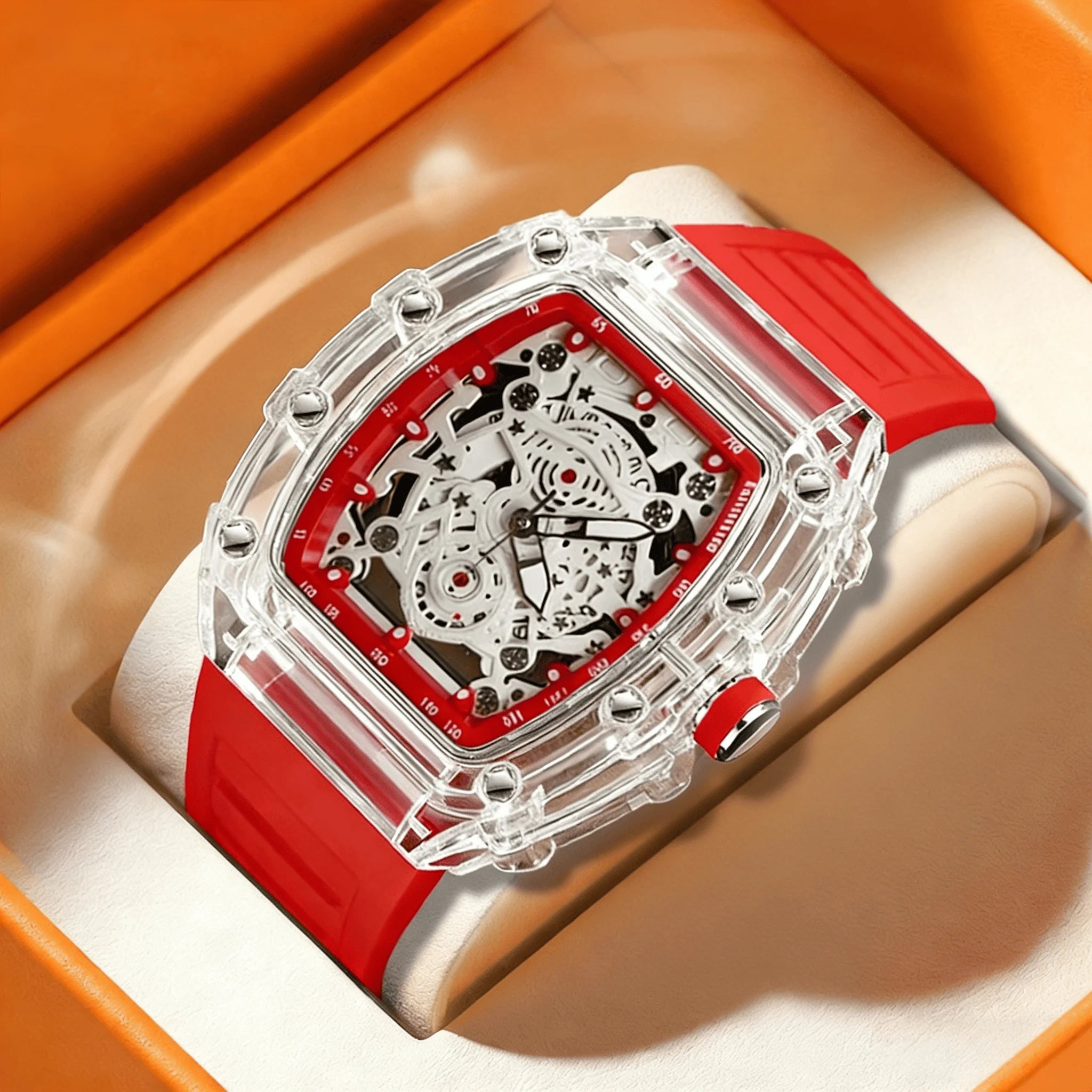 New Men's Women's Non-automatic Quartz Hollow Transparent Shell Trendy Simple Luminous Student Couple Watch Pointer 41mm