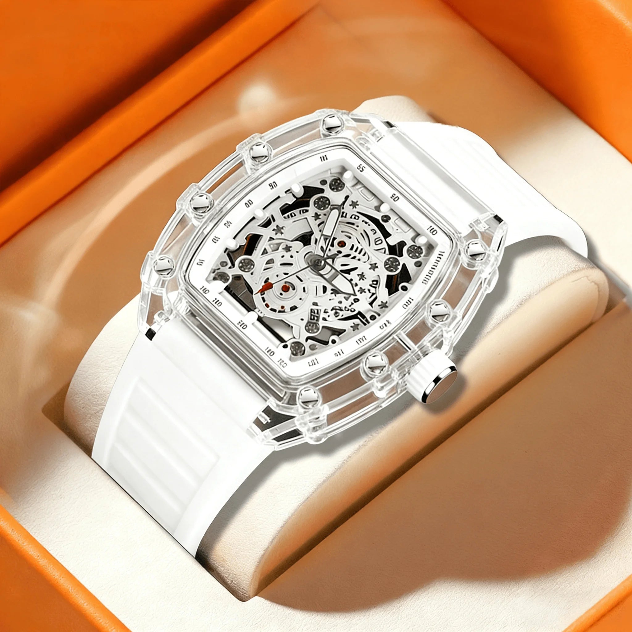 New Men's Women's Non-automatic Quartz Hollow Transparent Shell Trendy Simple Luminous Student Couple Watch Pointer 41mm