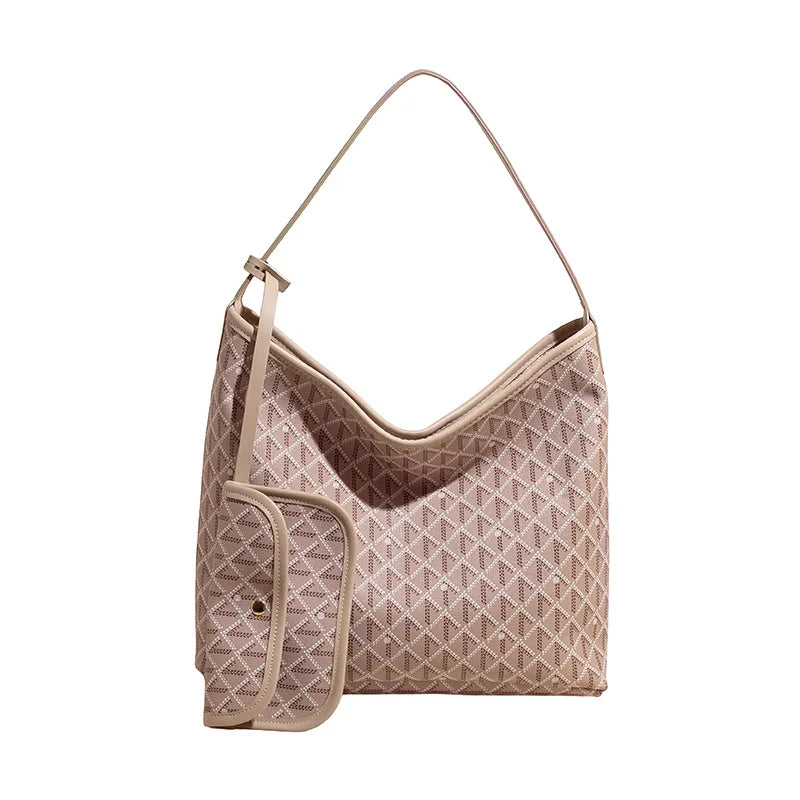 Retro Geometric Printed PU Tote Bag  Straps Zipper Closure Large Capacity Bag Fashion Street Trend Polyester.1809