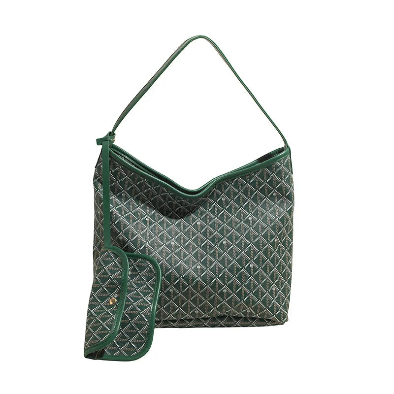 Retro Geometric Printed PU Tote Bag  Straps Zipper Closure Large Capacity Bag Fashion Street Trend Polyester.1809