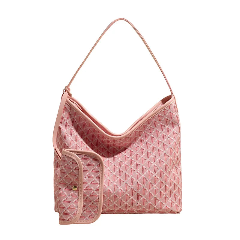 Retro Geometric Printed PU Tote Bag  Straps Zipper Closure Large Capacity Bag Fashion Street Trend Polyester.1809