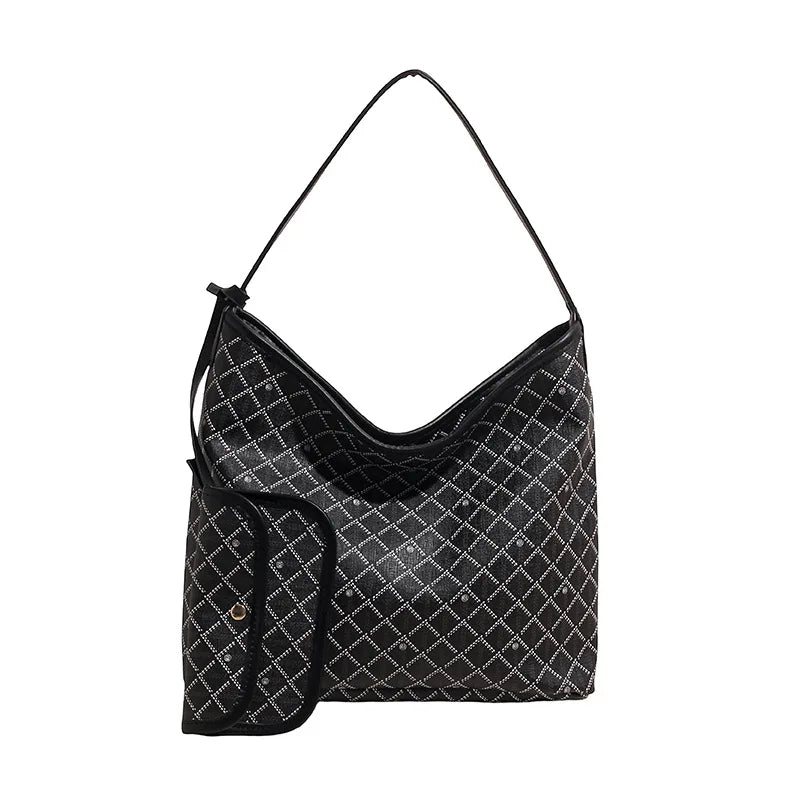 Retro Geometric Printed PU Tote Bag  Straps Zipper Closure Large Capacity Bag Fashion Street Trend Polyester.1809