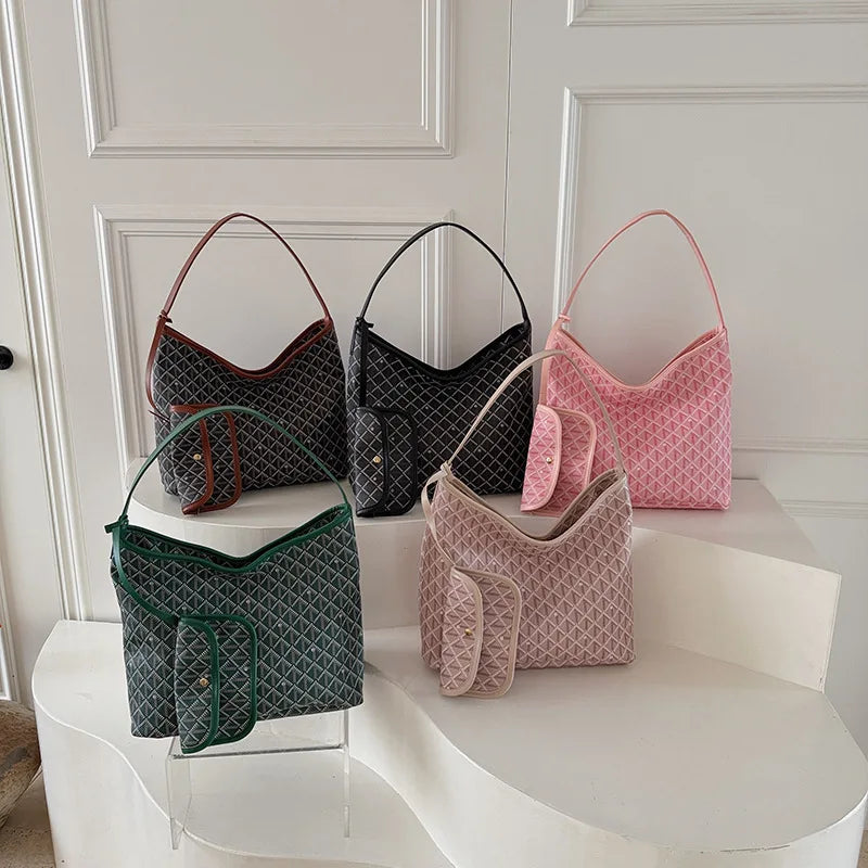 Retro Geometric Printed PU Tote Bag  Straps Zipper Closure Large Capacity Bag Fashion Street Trend Polyester.1809