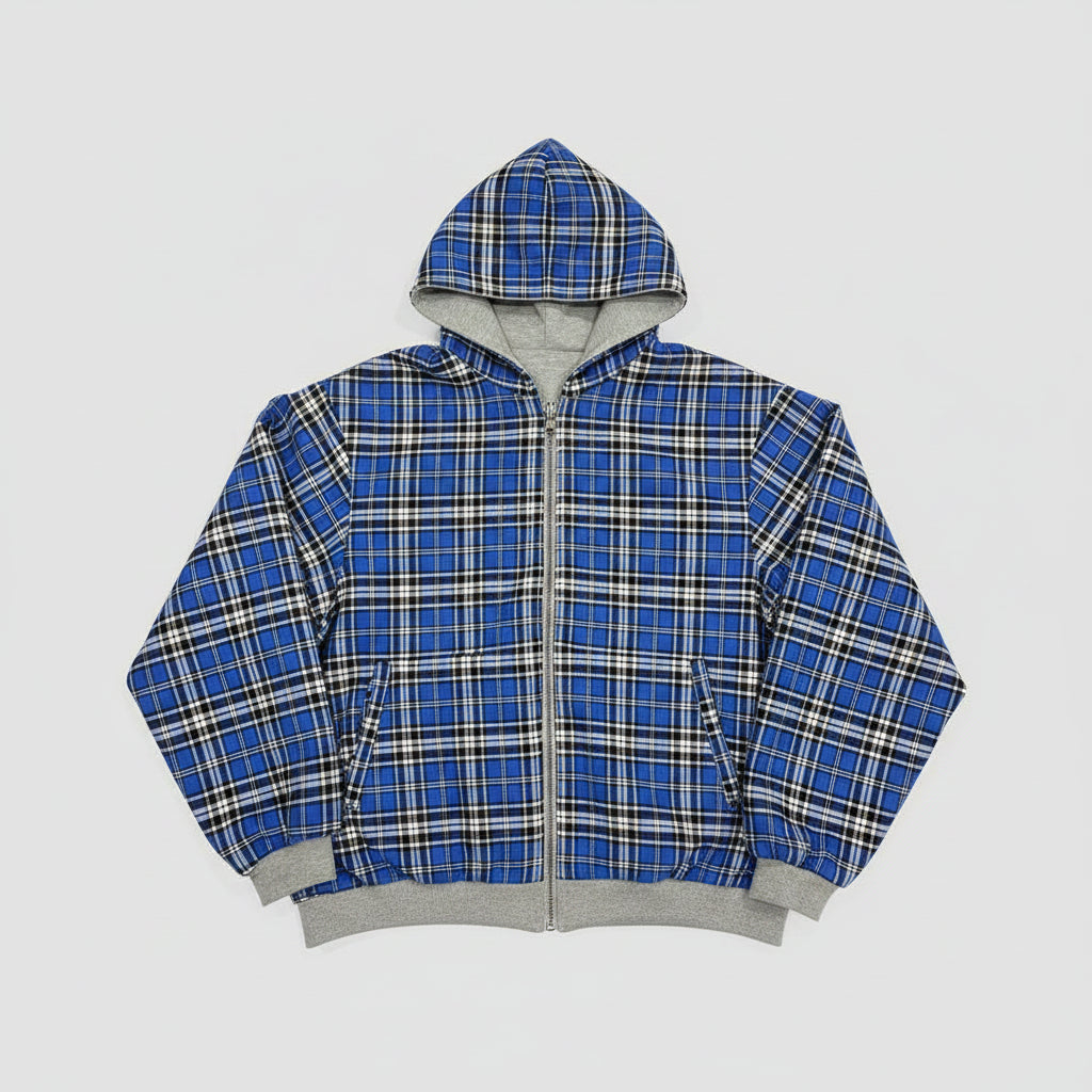 American Double-Sided Plaid Loose Zipper Hoodie