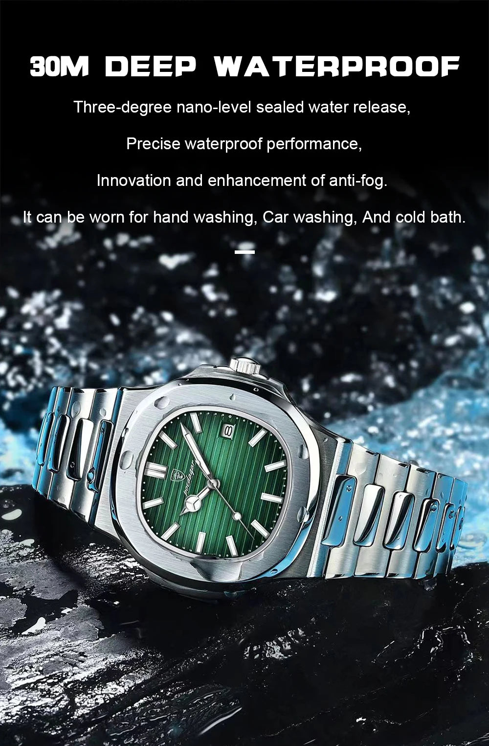 POEDAGAR Square Trendy Men Wristwatch Luminous Waterproof Stainless Steel Watch For Man Date Quartz Business Men's Watches Reloj