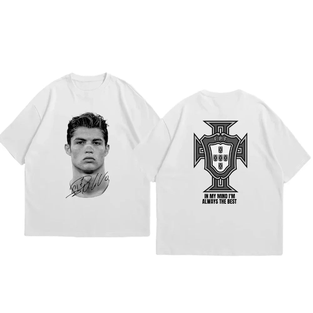 Cristiano Ronaldo Soccer Superstar Fashion Print Short Sleeve Cotton T-shirt Men Women Worn American Style Summer Retro Trend