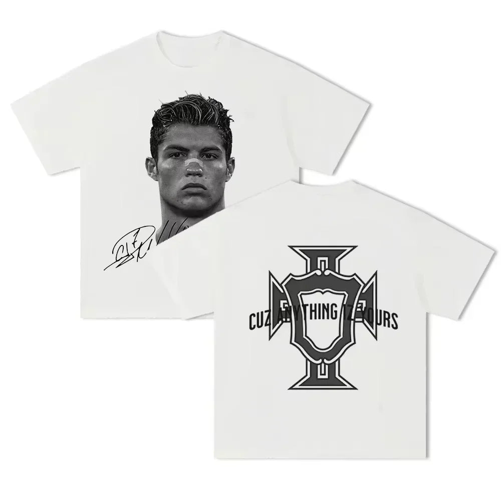 Cristiano Ronaldo Soccer Superstar Fashion Print Short Sleeve Cotton T-shirt Men Women Worn American Style Summer Retro Trend