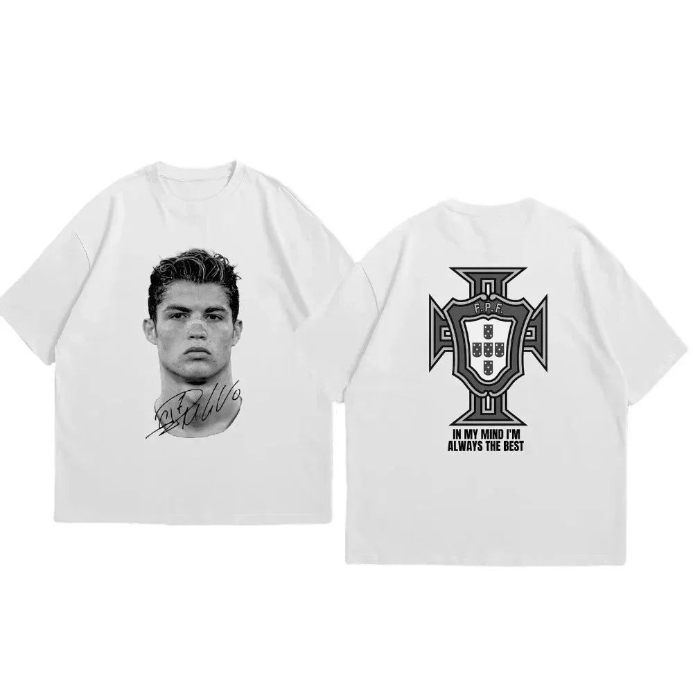 Cristiano Ronaldo Soccer Superstar Fashion Print Short Sleeve Cotton T-shirt Men Women Worn American Style Summer Retro Trend