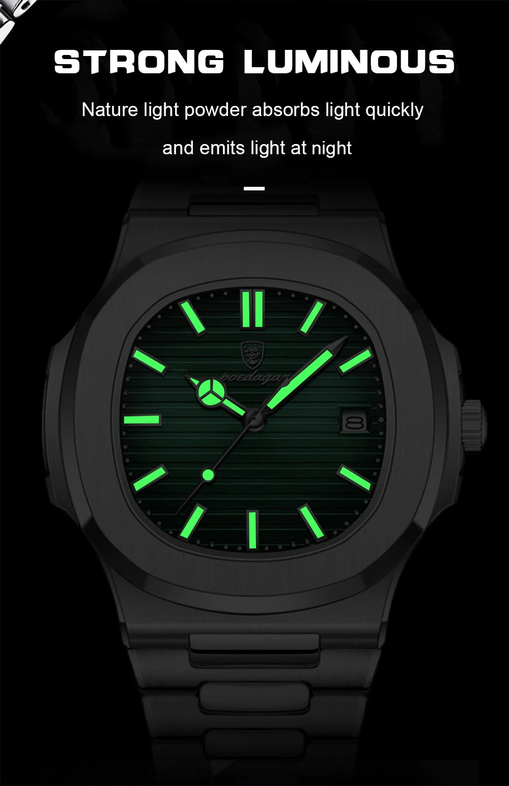 POEDAGAR Square Trendy Men Wristwatch Luminous Waterproof Stainless Steel Watch For Man Date Quartz Business Men's Watches Reloj