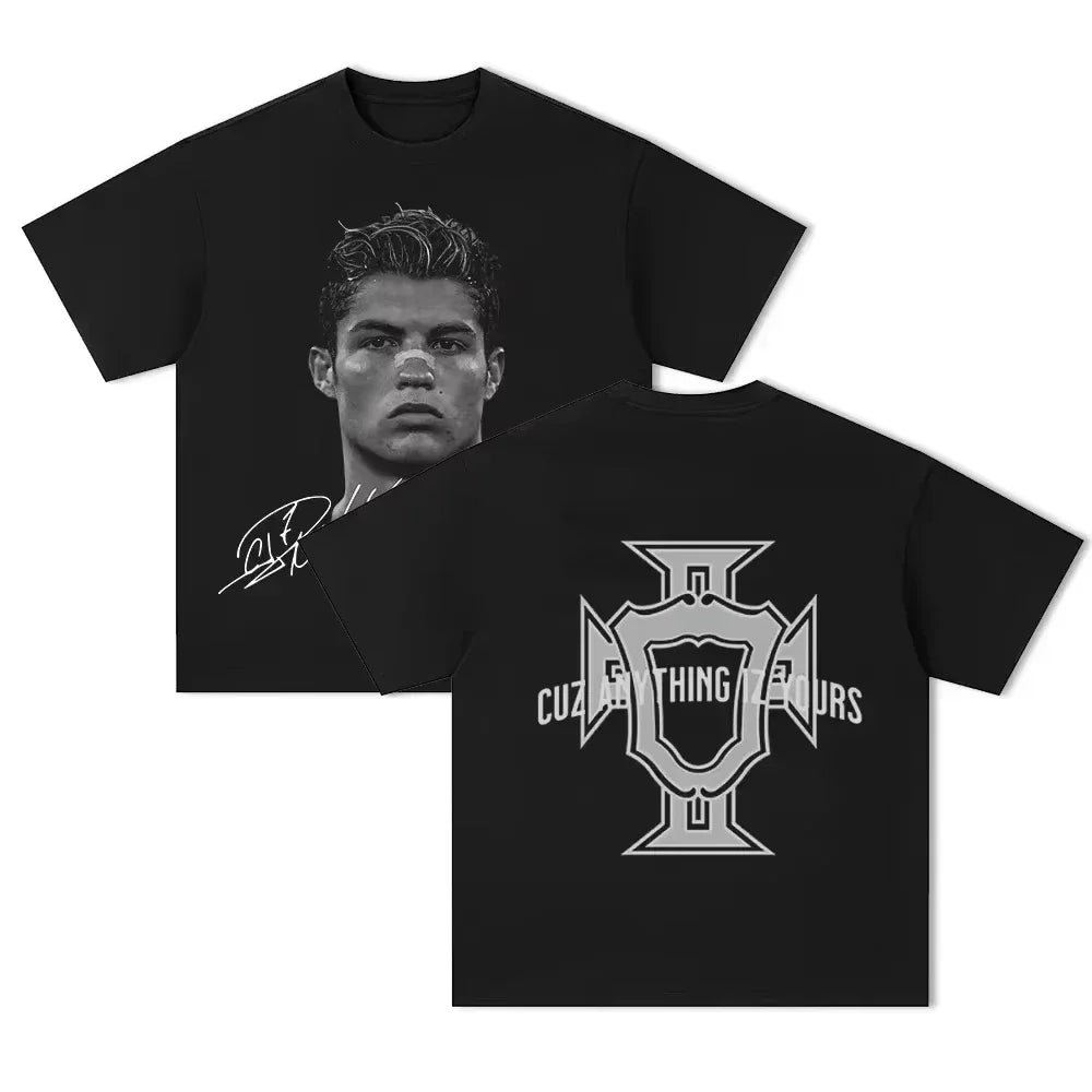 Cristiano Ronaldo Soccer Superstar Fashion Print Short Sleeve Cotton T-shirt Men Women Worn American Style Summer Retro Trend