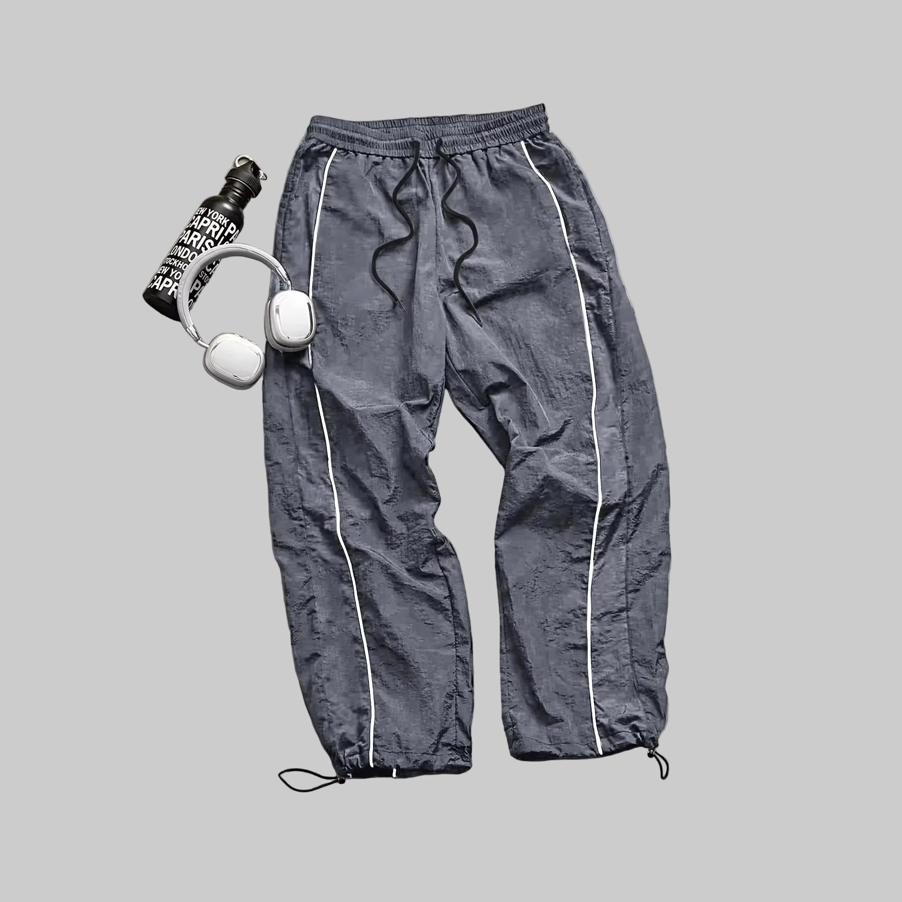 2026 New Style Men's Casual Sports Pants Striped Loose Fit High Waist Standard European Size Couple Matching Long Trousers