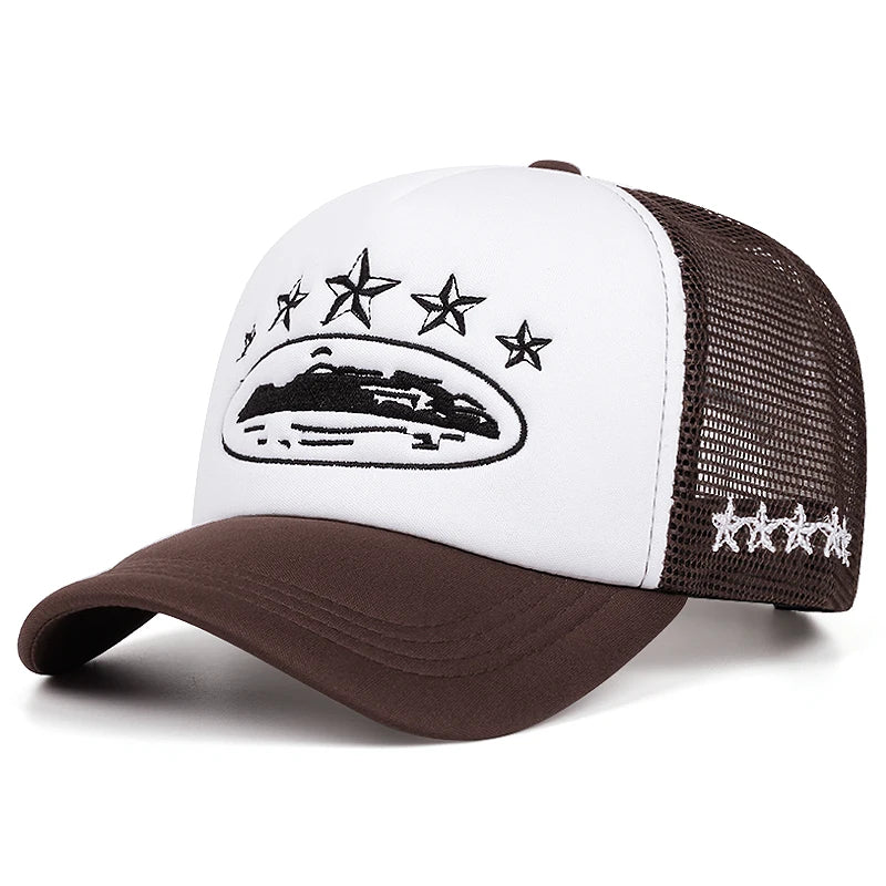2025 New Five Star Embroidered Men's Trendy Baseball Hat Hip Hop Hat Women's Outdoor Sports Leisure Sunshade Hat Cotton Mesh Hat