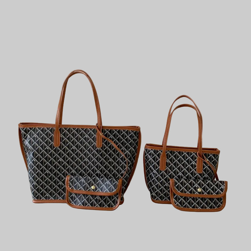 Large Capacity PU Zipper Portable Tote Bag Polyester New Casual Commuting Fashionable Simple Shoulder European American .1807