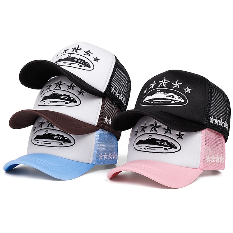 2025 New Five Star Embroidered Men's Trendy Baseball Hat Hip Hop Hat Women's Outdoor Sports Leisure Sunshade Hat Cotton Mesh Hat