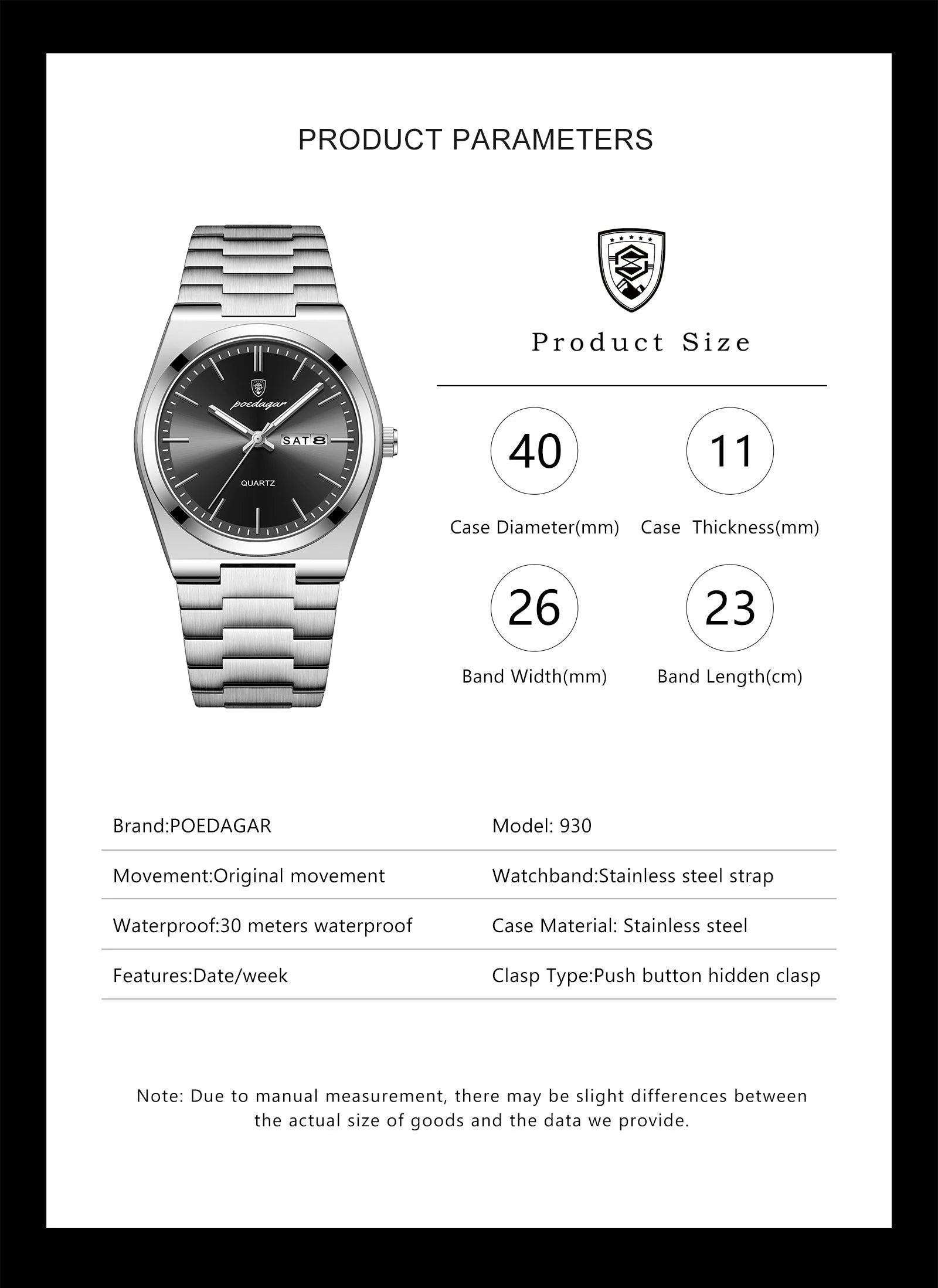 POEDAGAR Luxury Men's Quartz Wristwatch Waterproof Luminous Date Week Man Watch Stainless Steel Business Fashion Watches For Men