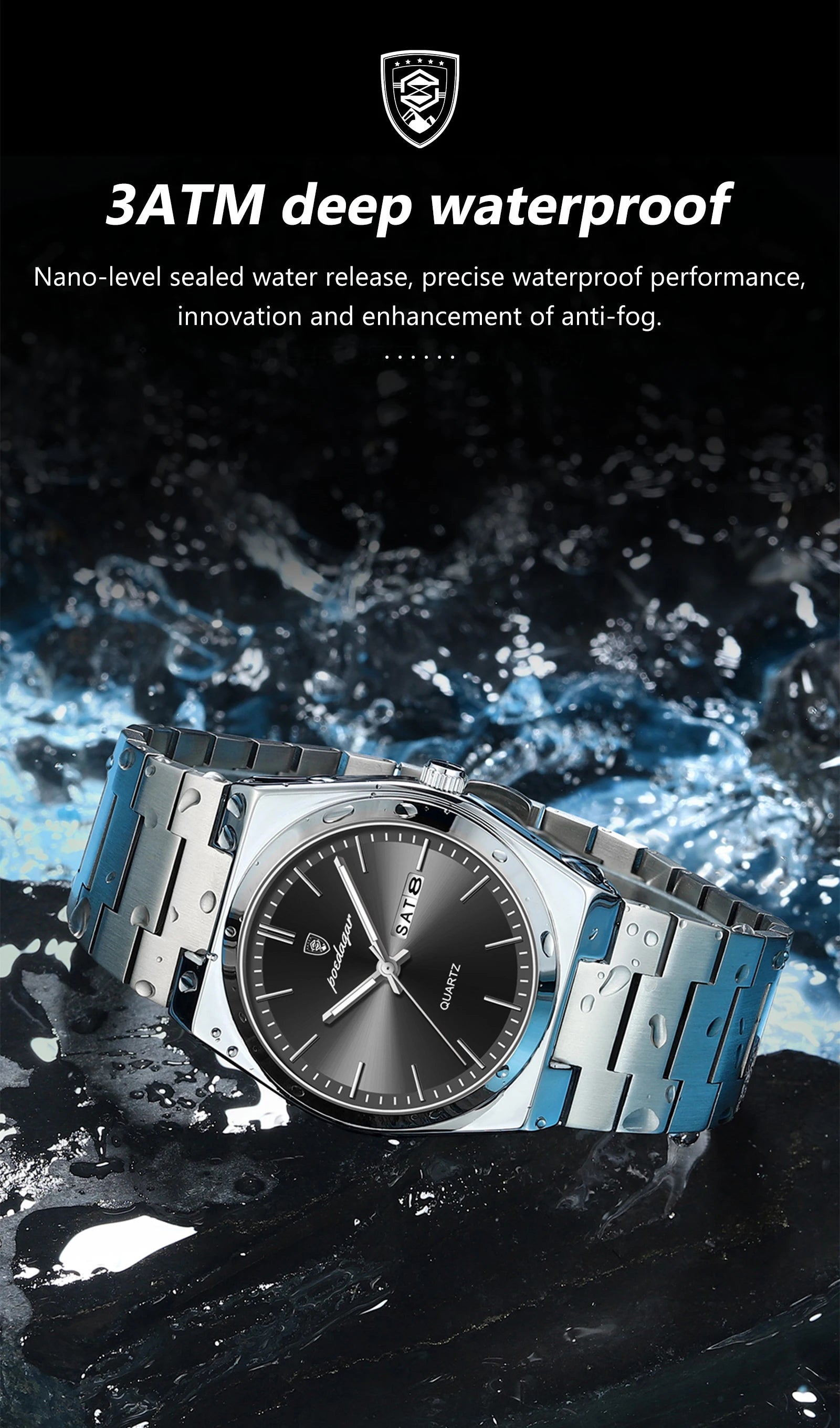 POEDAGAR Luxury Men's Quartz Wristwatch Waterproof Luminous Date Week Man Watch Stainless Steel Business Fashion Watches For Men