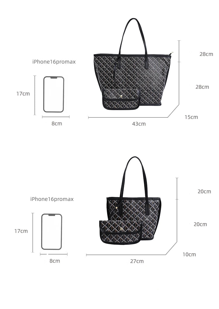 Large Capacity PU Zipper Portable Tote Bag Polyester New Casual Commuting Fashionable Simple Shoulder European American .1807