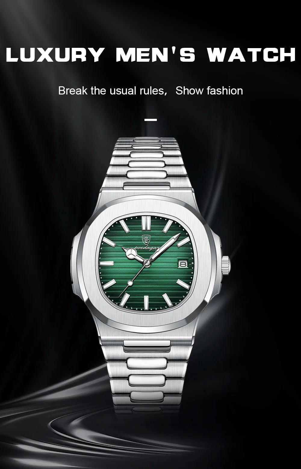 POEDAGAR Square Trendy Men Wristwatch Luminous Waterproof Stainless Steel Watch For Man Date Quartz Business Men's Watches Reloj