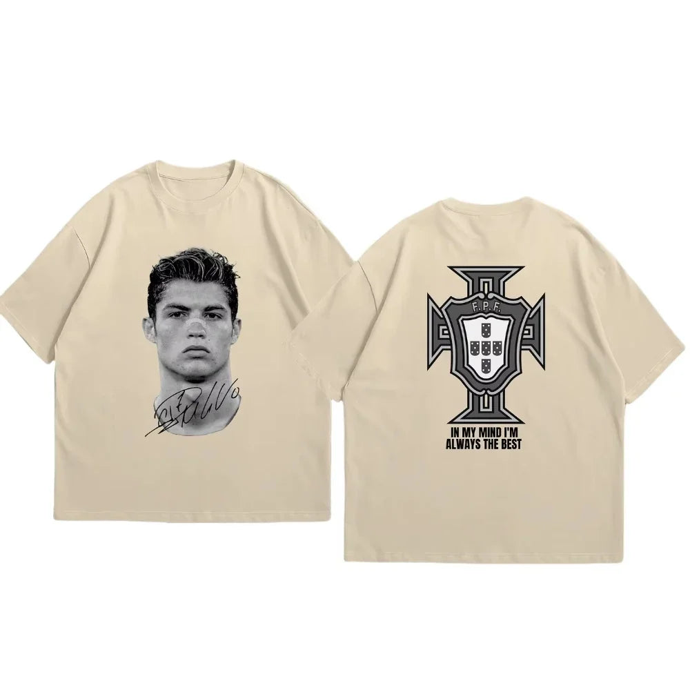 Cristiano Ronaldo Soccer Superstar Fashion Print Short Sleeve Cotton T-shirt Men Women Worn American Style Summer Retro Trend