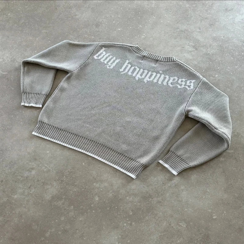 Hip Hop Dollar Logo Embroidery Streetwear Unisex Baggy Set 2 pcs Set Y2K Autumn Winter Retro Knitted Sweater Jeans Suit Trendy