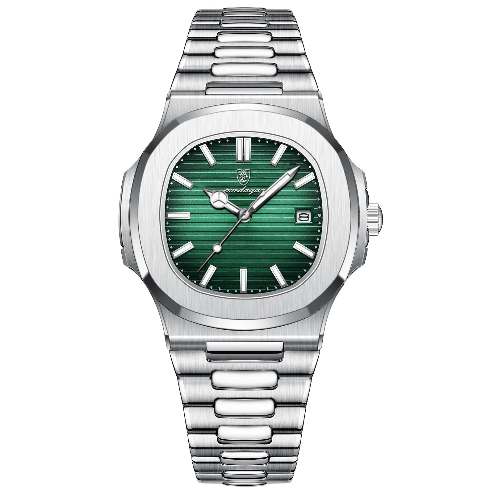 POEDAGAR Square Trendy Men Wristwatch Luminous Waterproof Stainless Steel Watch For Man Date Quartz Business Men's Watches Reloj