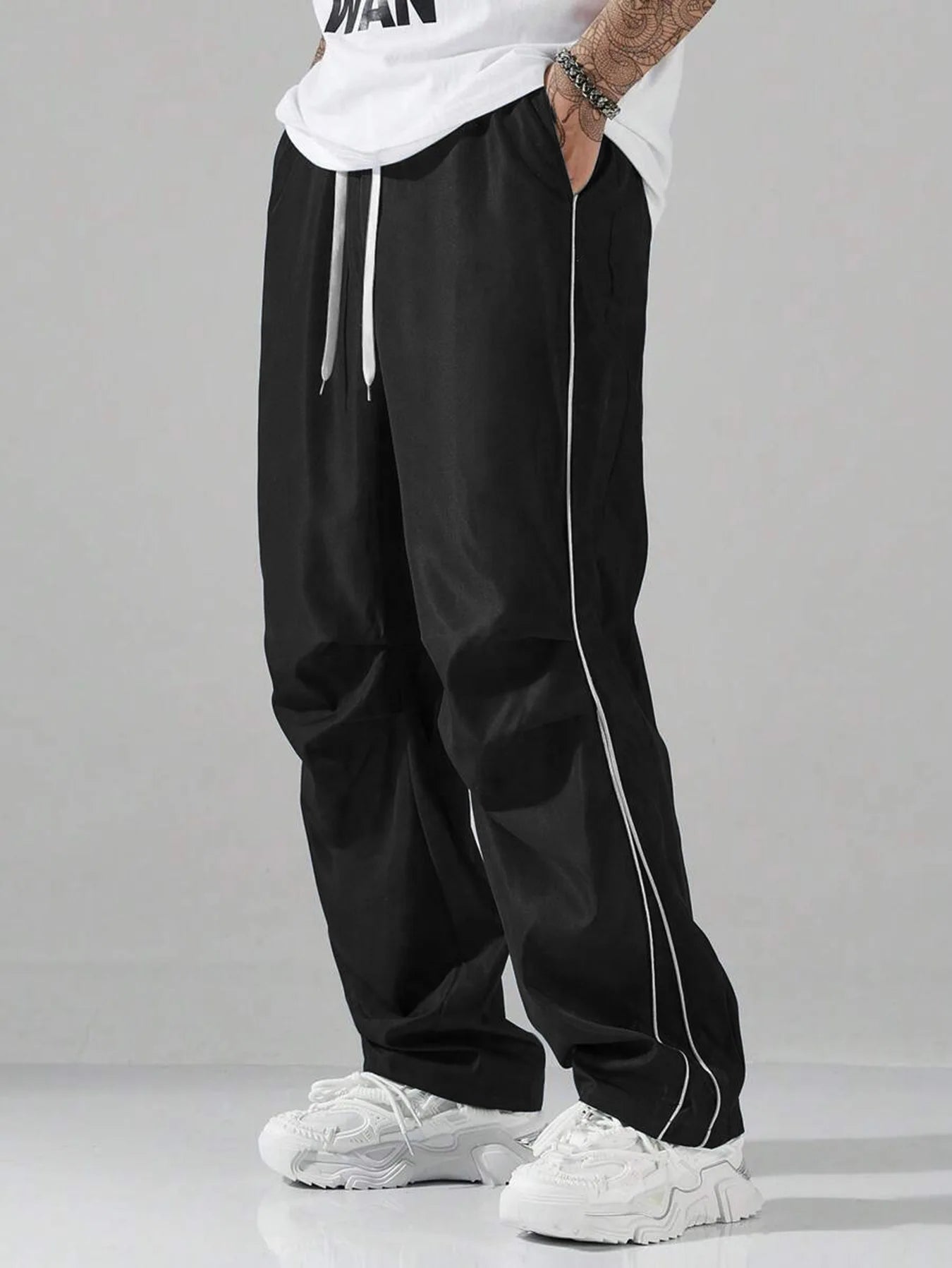 Retro Vintage Wide Leg Loose Pants Spring Summer Me High Elastic Waist Pocket Sporty Long Trousers LXDZ-KJ-CK029-WW