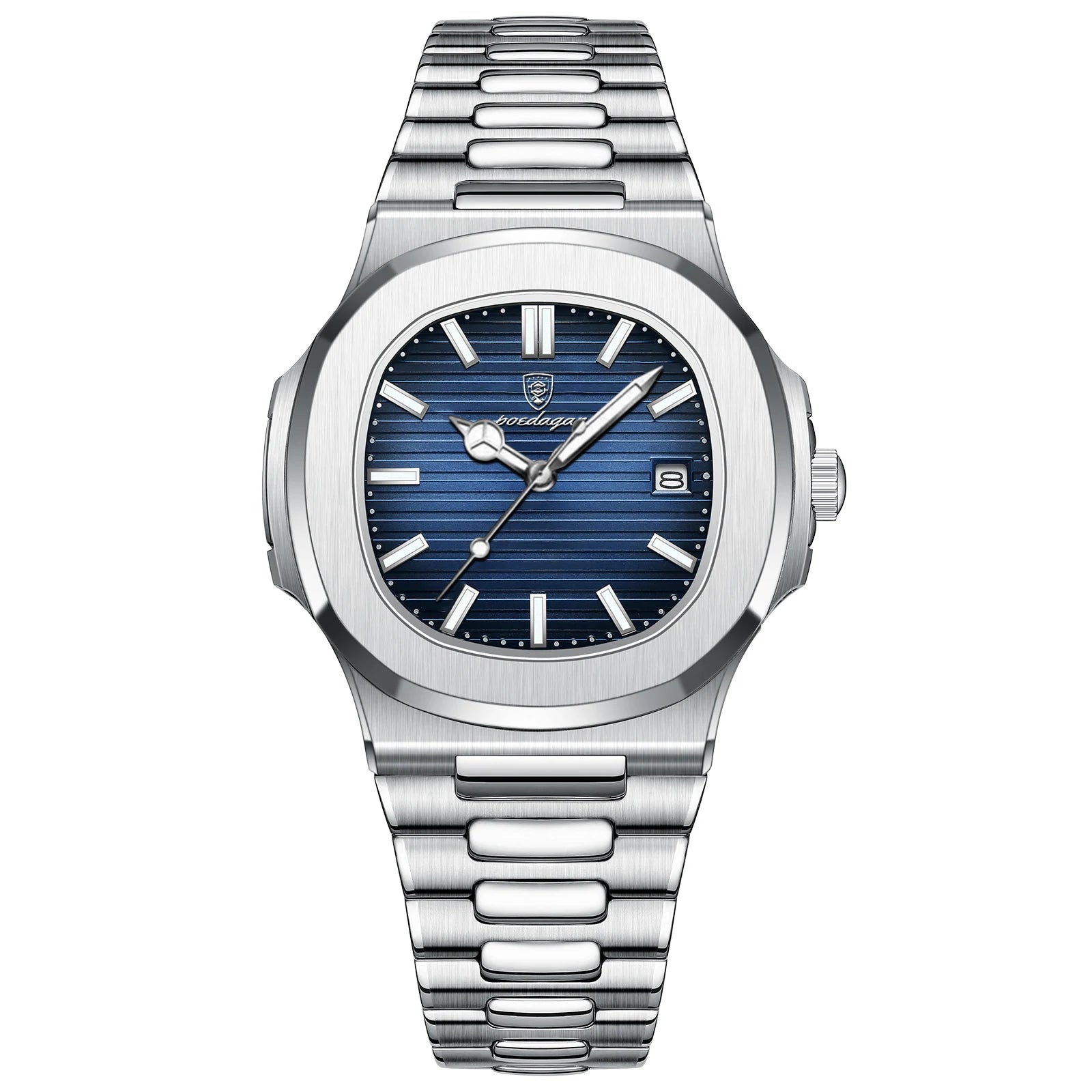 POEDAGAR Square Trendy Men Wristwatch Luminous Waterproof Stainless Steel Watch For Man Date Quartz Business Men's Watches Reloj