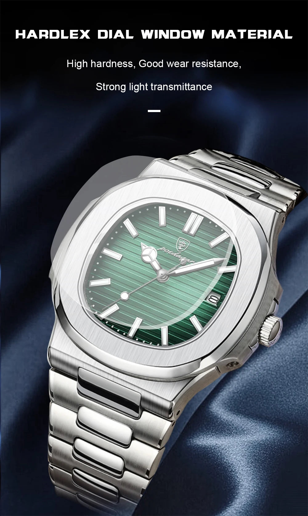 POEDAGAR Square Trendy Men Wristwatch Luminous Waterproof Stainless Steel Watch For Man Date Quartz Business Men's Watches Reloj