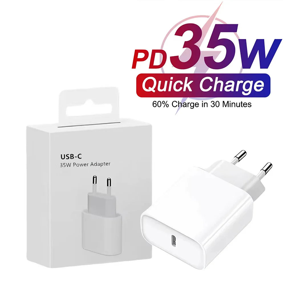 35W PD USB-C Fast Travel Charger For iPhone 17 Air 16 15 14 13 12 11 Pro Max XS XR Samsung EU Plug Quick Charger With Retail Box