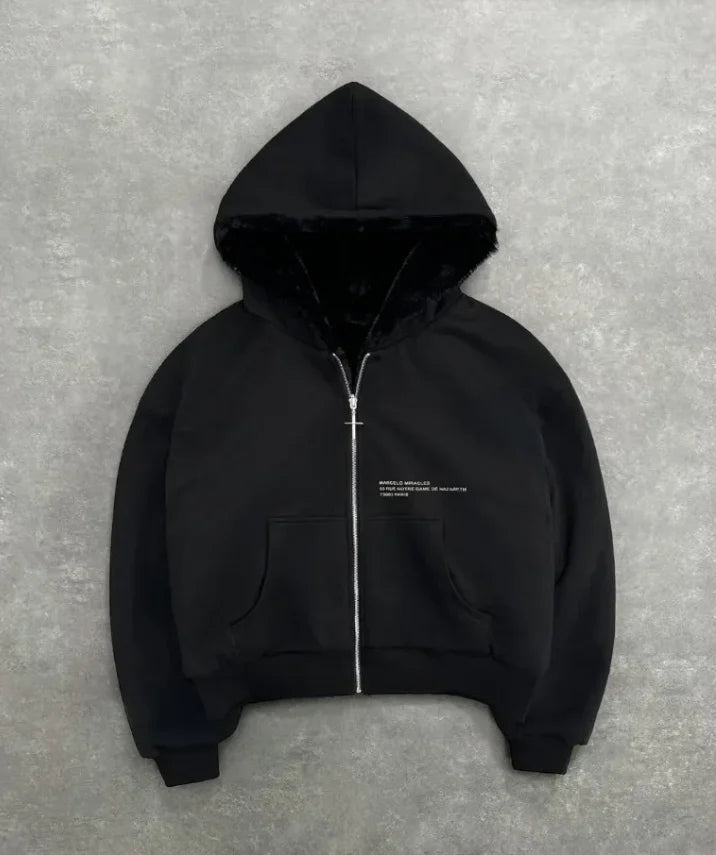 American Double-Sided Plaid Loose Zipper Hoodie