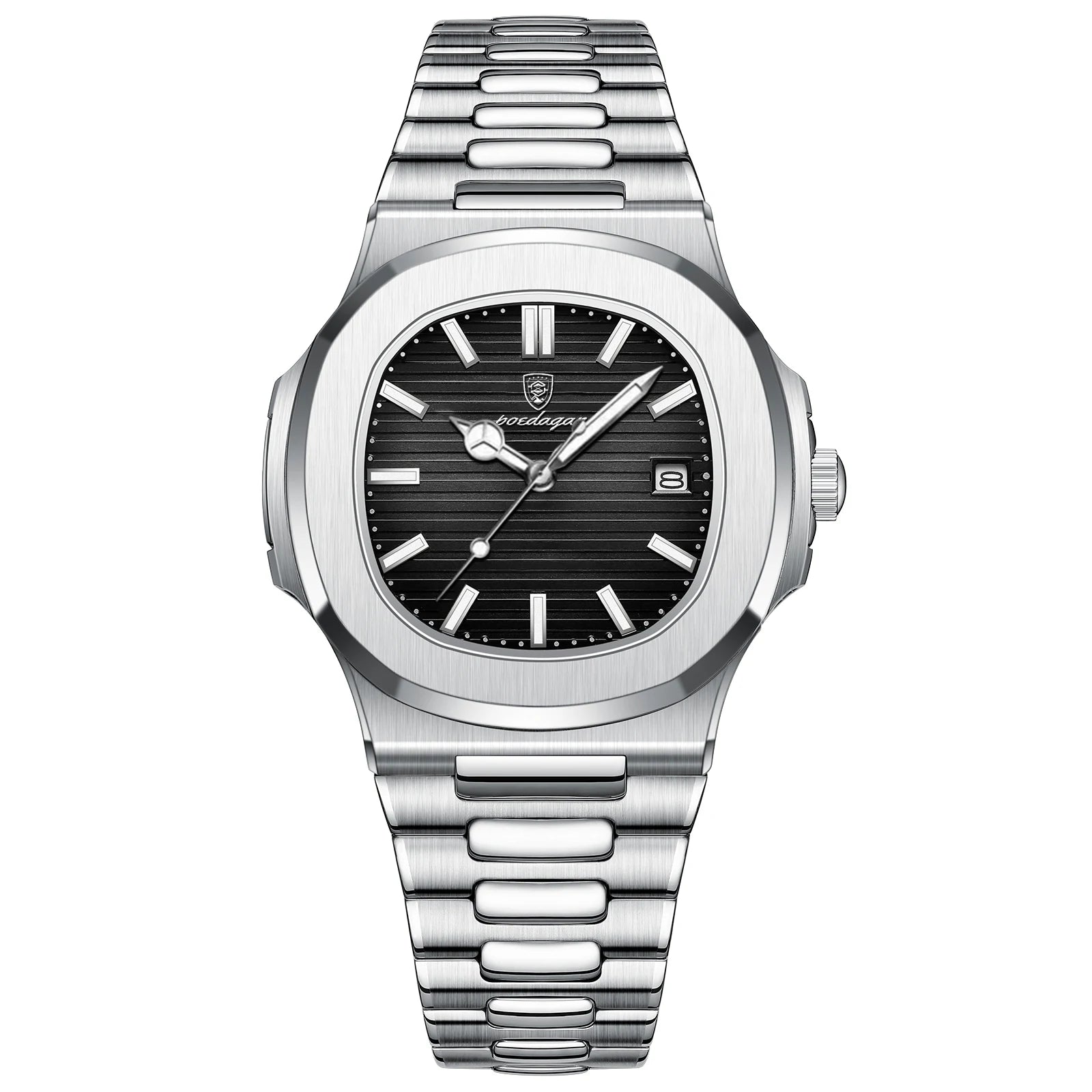 POEDAGAR Square Trendy Men Wristwatch Luminous Waterproof Stainless Steel Watch For Man Date Quartz Business Men's Watches Reloj