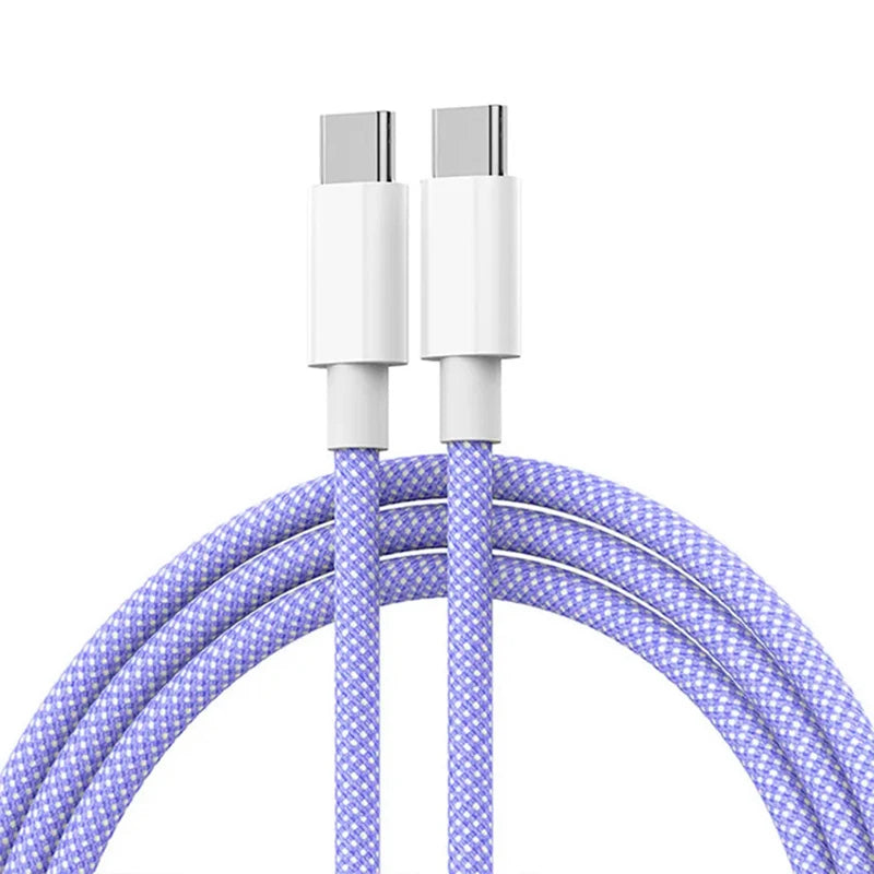 USB-C to Type C Color Cable For Apple iPhone 15 PD 60W Fast Charging For Huawei Xiaomi Samsung Type C Weaving Cable Accessories