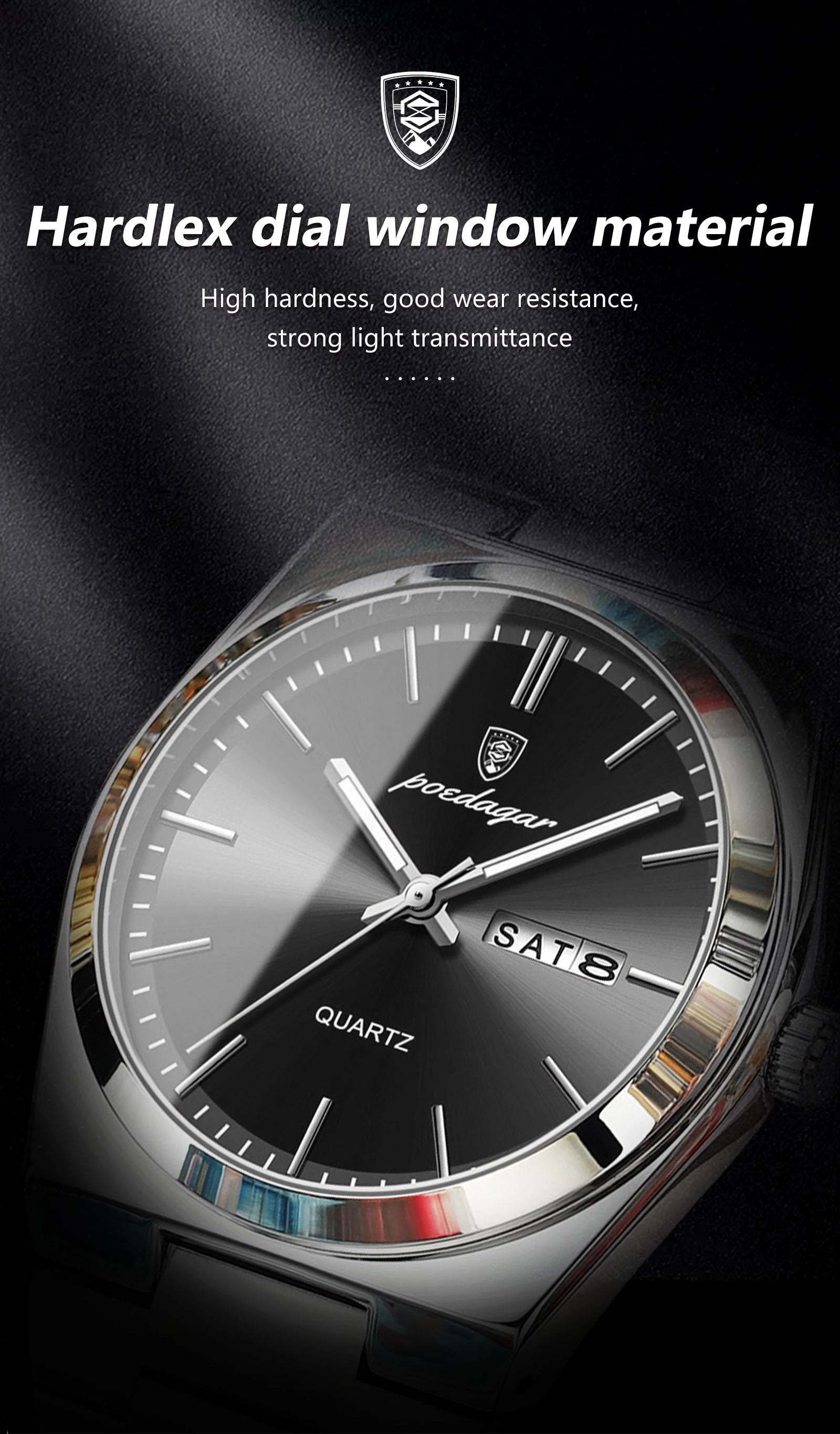 POEDAGAR Luxury Men's Quartz Wristwatch Waterproof Luminous Date Week Man Watch Stainless Steel Business Fashion Watches For Men