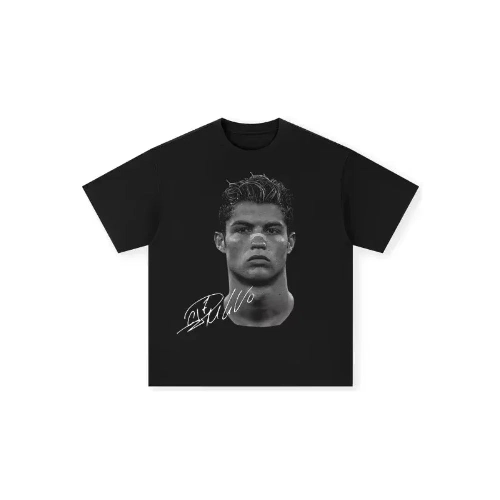 Cristiano Ronaldo Soccer Superstar Fashion Print Short Sleeve Cotton T-shirt Men Women Worn American Style Summer Retro Trend